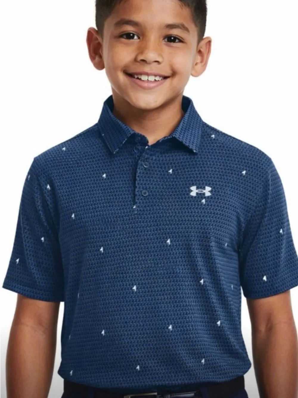 Under Armour Big Boys UA Playoff Polo, Navy Golf Print, Youth XL